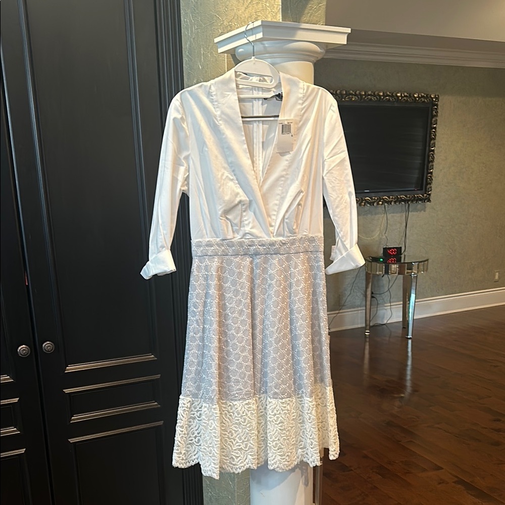 French Connection White and Gray Plunge Sundress